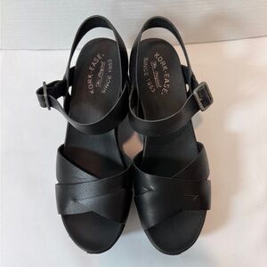 Kork-Ease Ava Black Leather Cross-Strap Slingback Sandals